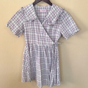 Plaid Midi Dress - Blue and Pink